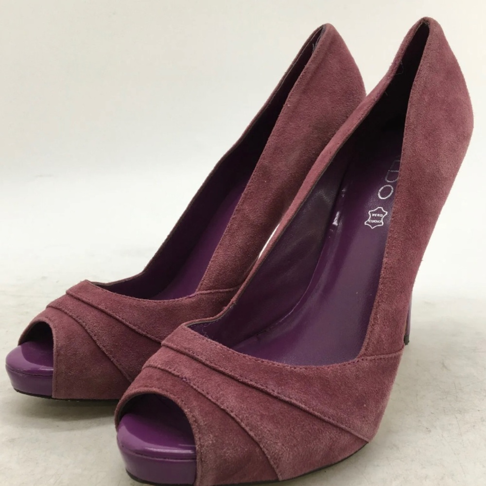 Aldo Shoes Women 41 Stiletto High Heels Pump Dark Magenta Suede Peep Toe Slip On